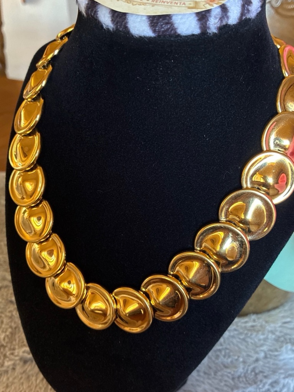 Monet Shiny Gold Disc Necklace with Matching Stud Earrings - Picture 4 of 7